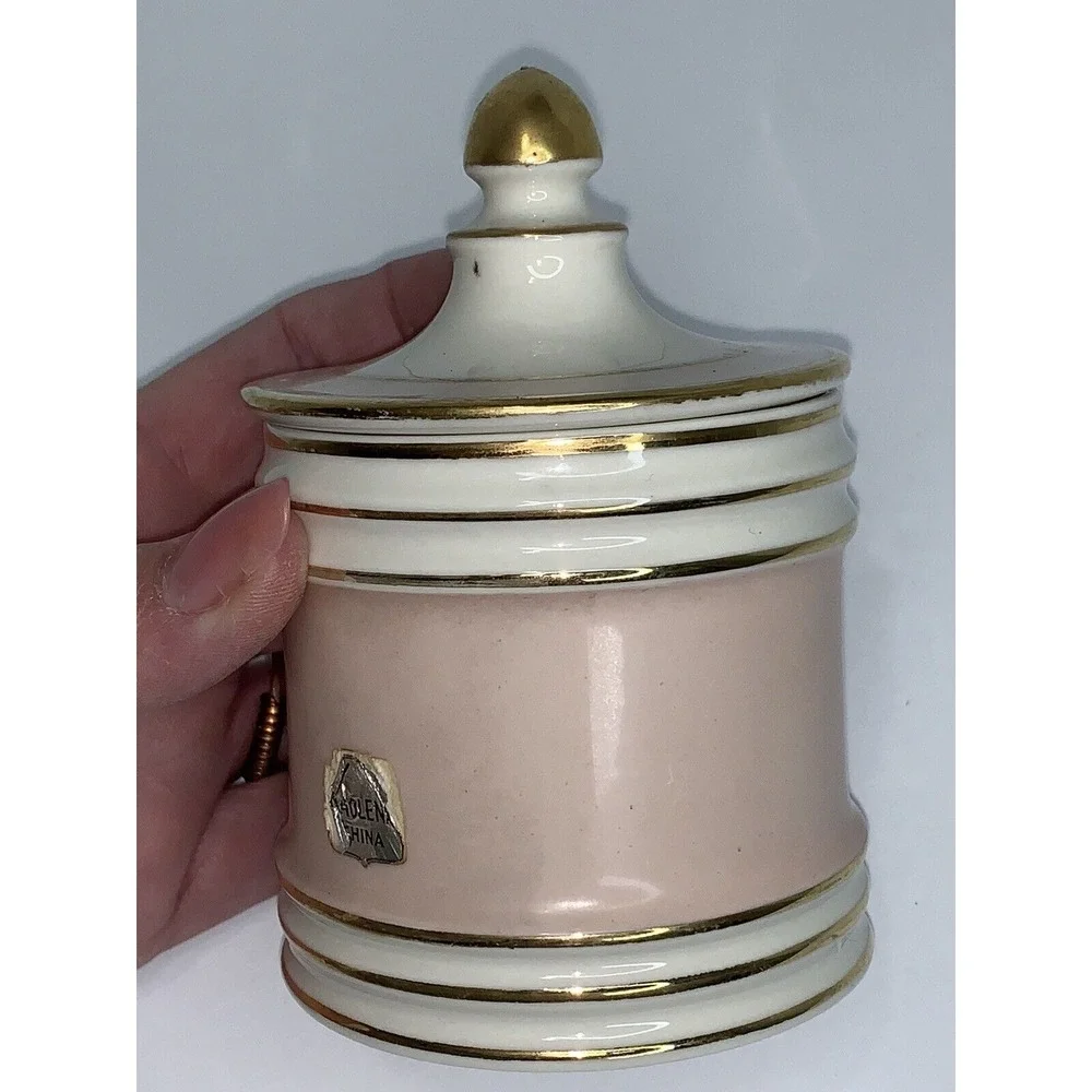 Vtg Fransiscan Canister Pottery Kaolena Vanity / Tea Pink Covered Jar 4.5